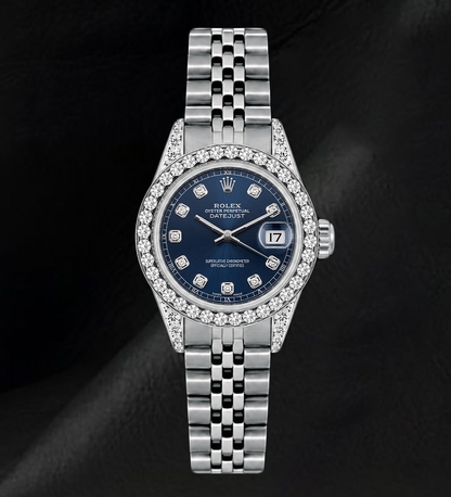 Datejust Rolex 6916 26mm Blue Diamond Dial Diamond Bezel Stainless Steel Watch