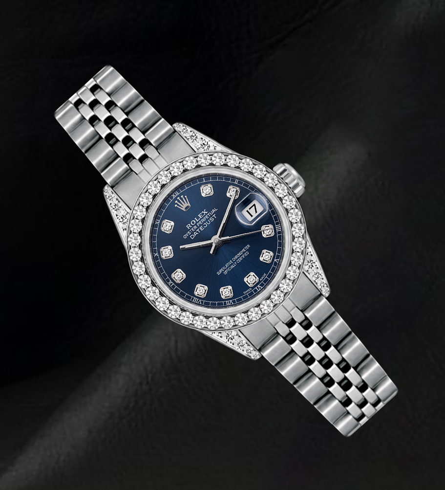 Datejust Rolex 6916 26mm Blue Diamond Dial Diamond Bezel Stainless Steel Watch