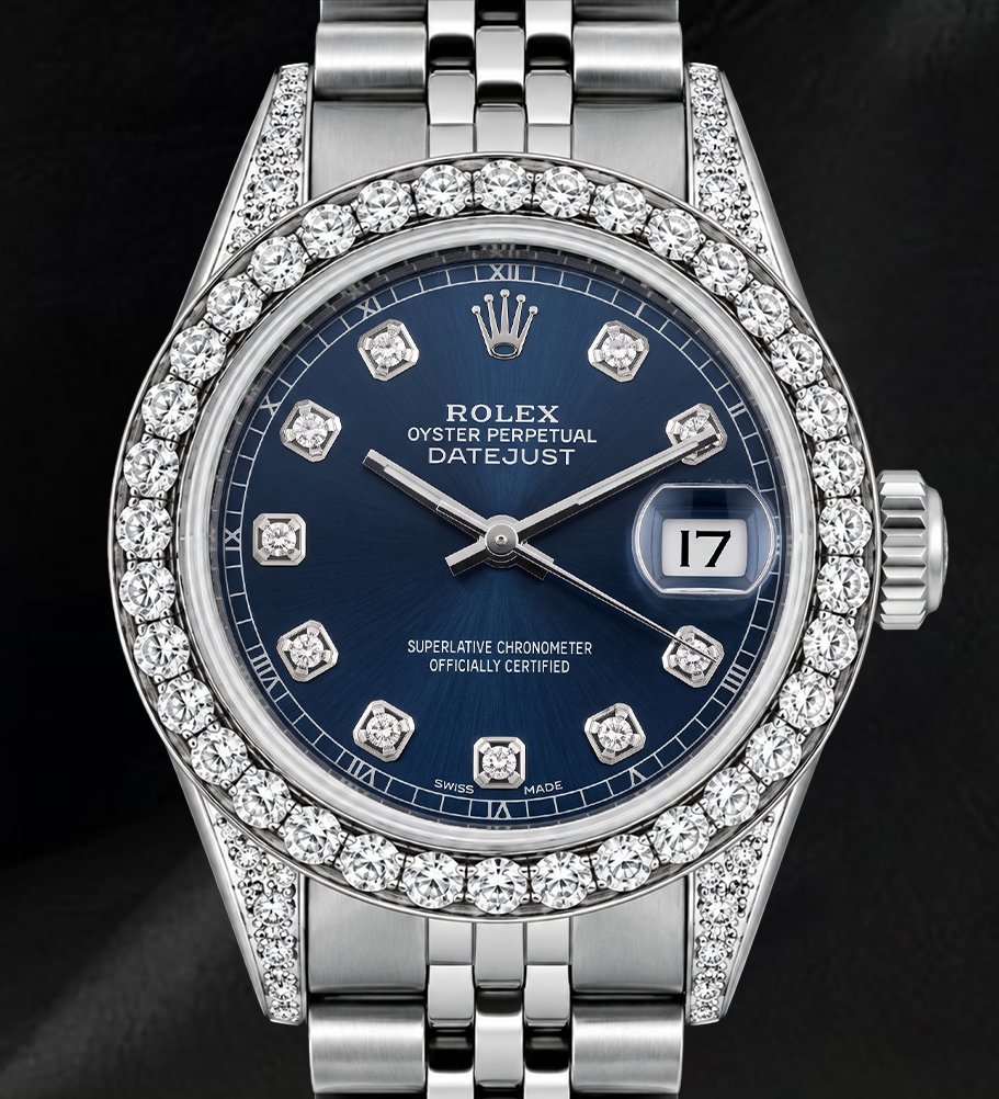 Datejust Rolex 6916 26mm Blue Diamond Dial Diamond Bezel Stainless Steel Watch