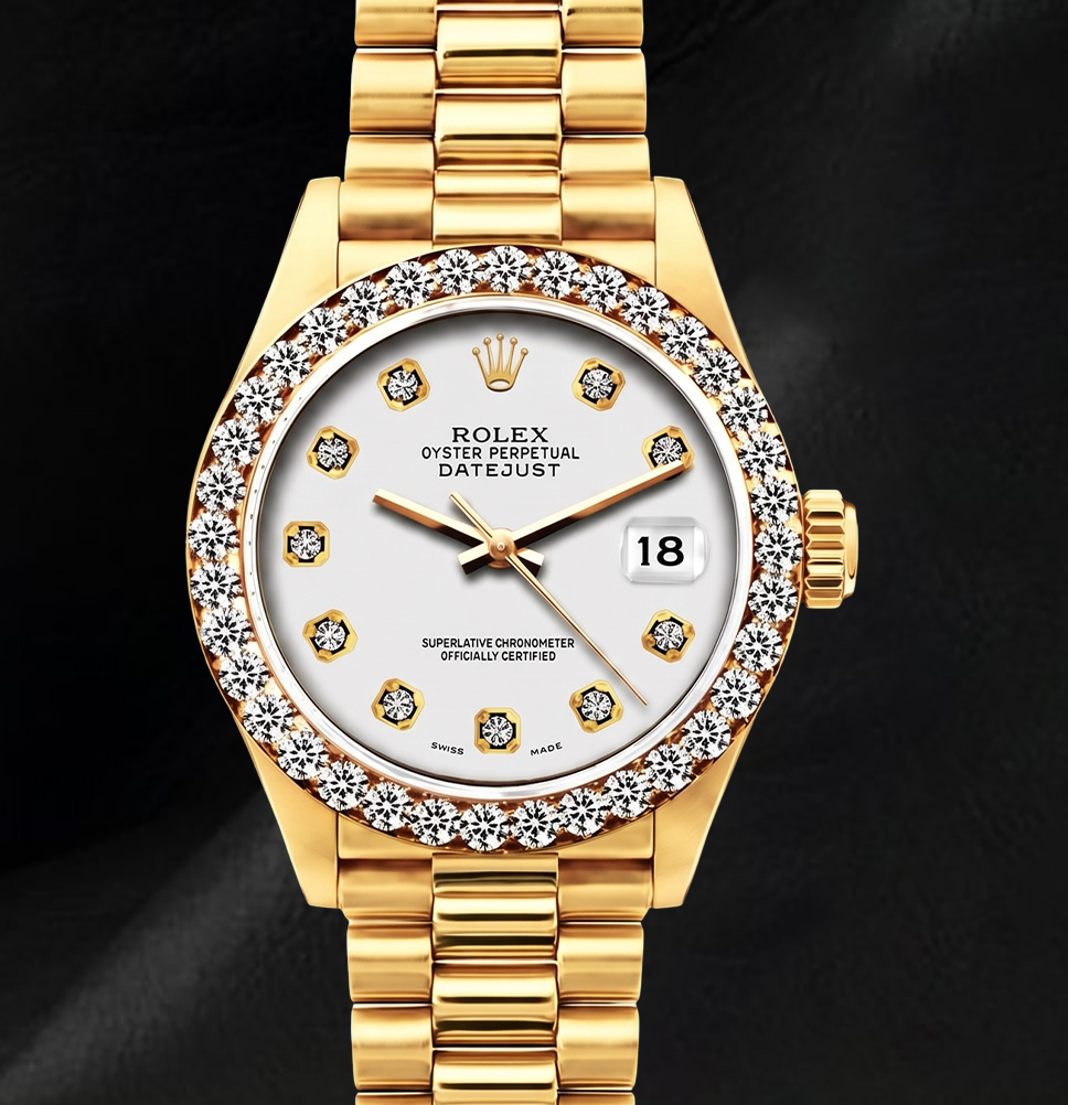 Datejust Rolex 69178 26mm Silver Diamond Dial Yellow Gold Watch 18K