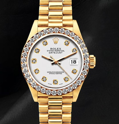 Datejust Rolex 69178 26mm Silver Diamond Dial Yellow Gold Watch 18K