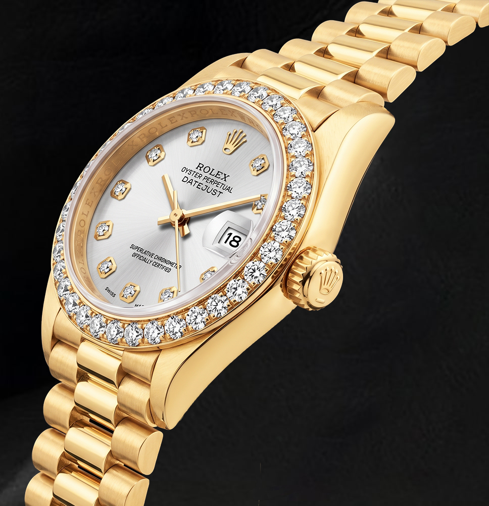 Datejust Rolex 69178 26mm Silver Diamond Dial Yellow Gold Watch 18K