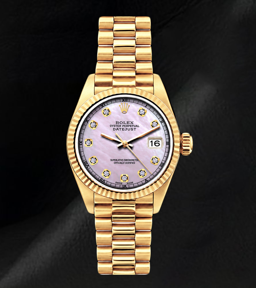 Datejust Rolex 69178 Pink Mother of Pearl Diamond Dial 26mm Yellow Gold 18K Watch