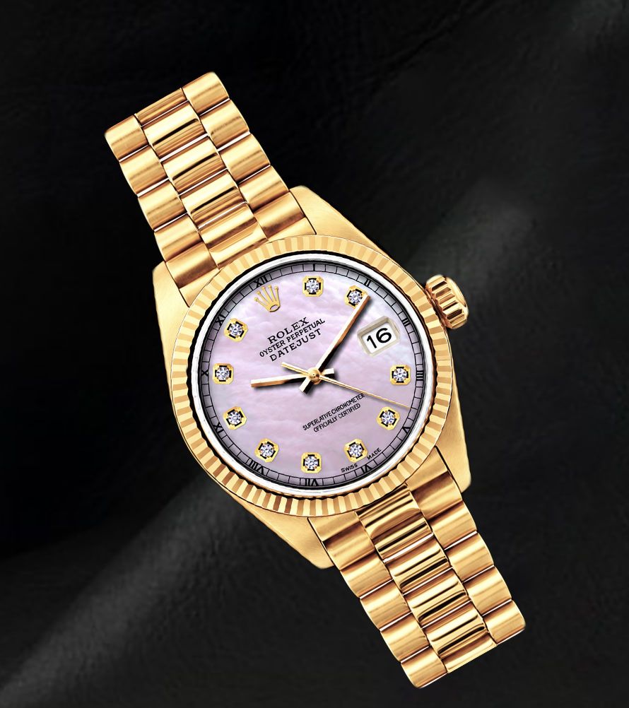 Datejust Rolex 69178 Pink Mother of Pearl Diamond Dial 26mm Yellow Gold 18K Watch