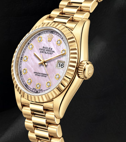 Datejust Rolex 69178 Pink Mother of Pearl Diamond Dial 26mm Yellow Gold 18K Watch