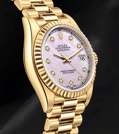 Datejust Rolex 69178 Pink Mother of Pearl Diamond Dial 26mm Yellow Gold 18K Watch