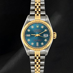 Datejust Rolex 6917 Blue Diamond Dial 26mm Fluted Bezel Two Tone Watch