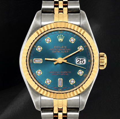 Datejust Rolex 6917 Blue Diamond Dial 26mm Fluted Bezel Two Tone Watch