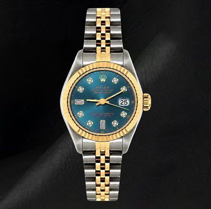 Datejust Rolex 6917 Blue Diamond Dial 26mm Fluted Bezel Two Tone Watch