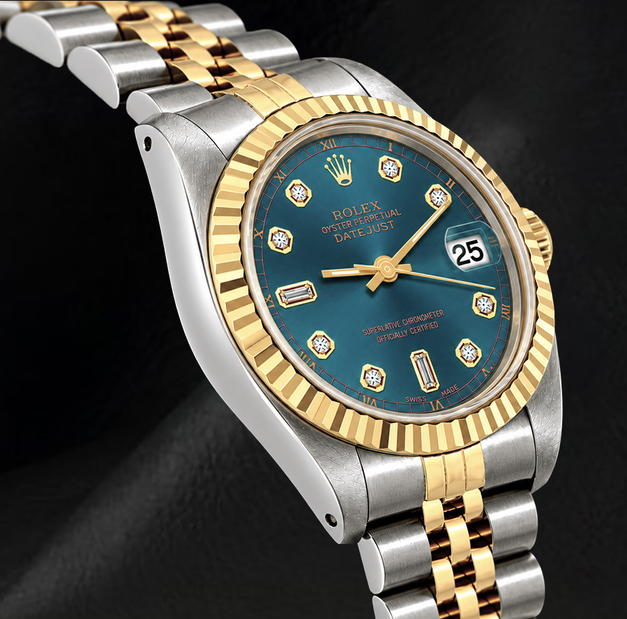 Datejust Rolex 6917 Blue Diamond Dial 26mm Fluted Bezel Two Tone Watch