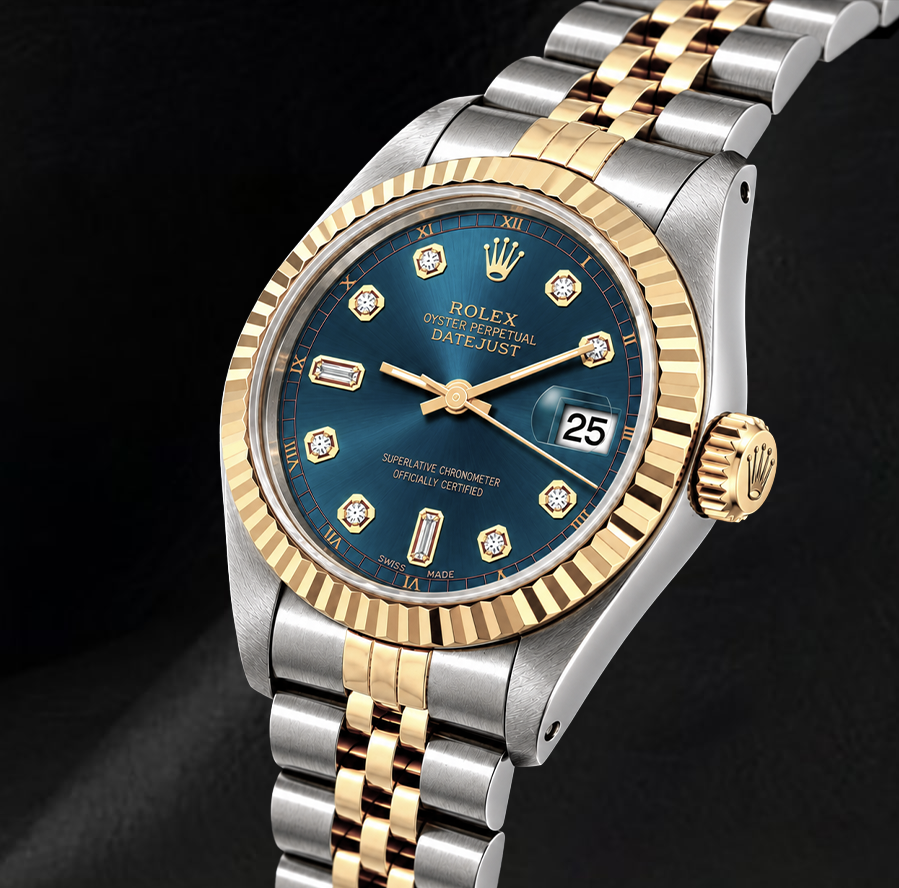 Datejust Rolex 6917 Blue Diamond Dial 26mm Fluted Bezel Two Tone Watch