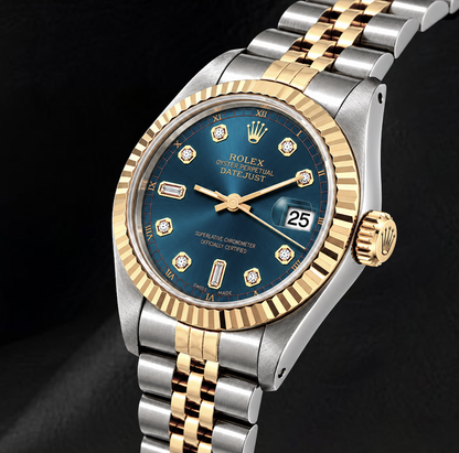 Datejust Rolex 6917 Blue Diamond Dial 26mm Fluted Bezel Two Tone Watch