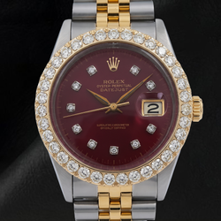 Datejust Rolex Diamond Bezel 16013 Red Diamond Dial 36mm Two Tone Watch