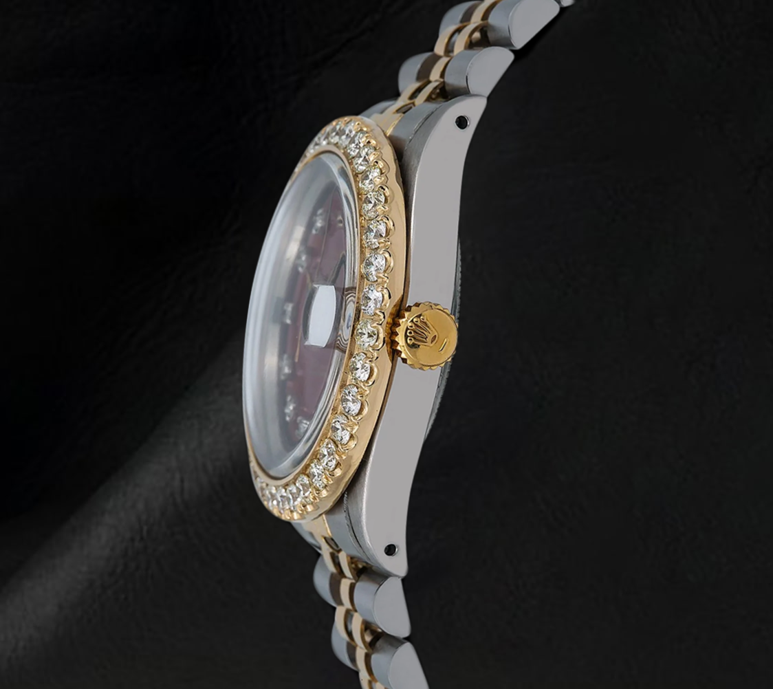 Datejust Rolex Diamond Bezel 16013 Red Diamond Dial 36mm Two Tone Watch