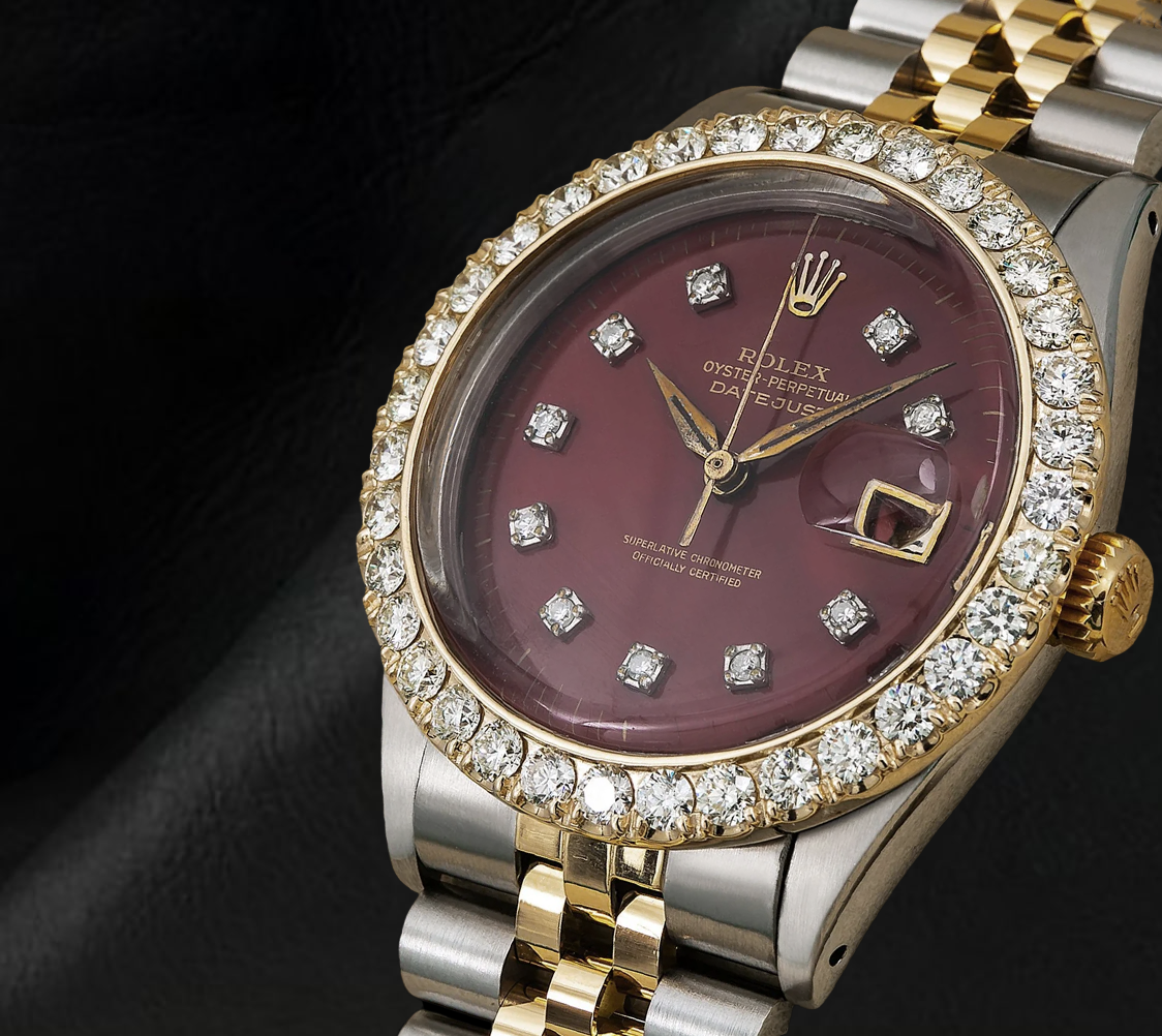Datejust Rolex Diamond Bezel 16013 Red Diamond Dial 36mm Two Tone Watch