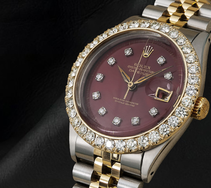 Datejust Rolex Diamond Bezel 16013 Red Diamond Dial 36mm Two Tone Watch