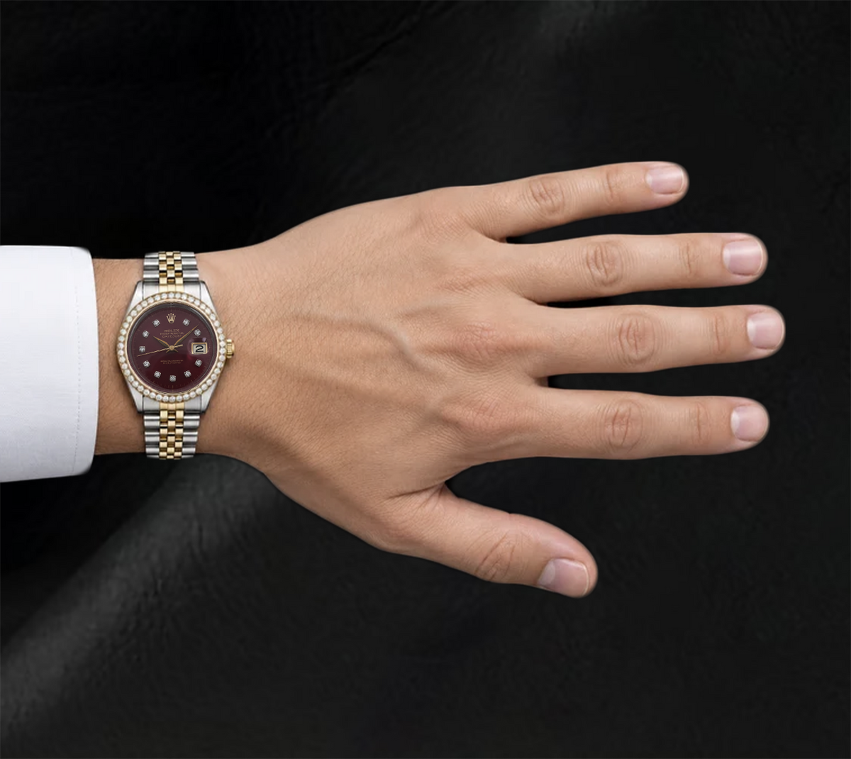 Datejust Rolex Diamond Bezel 16013 Red Diamond Dial 36mm Two Tone Watch
