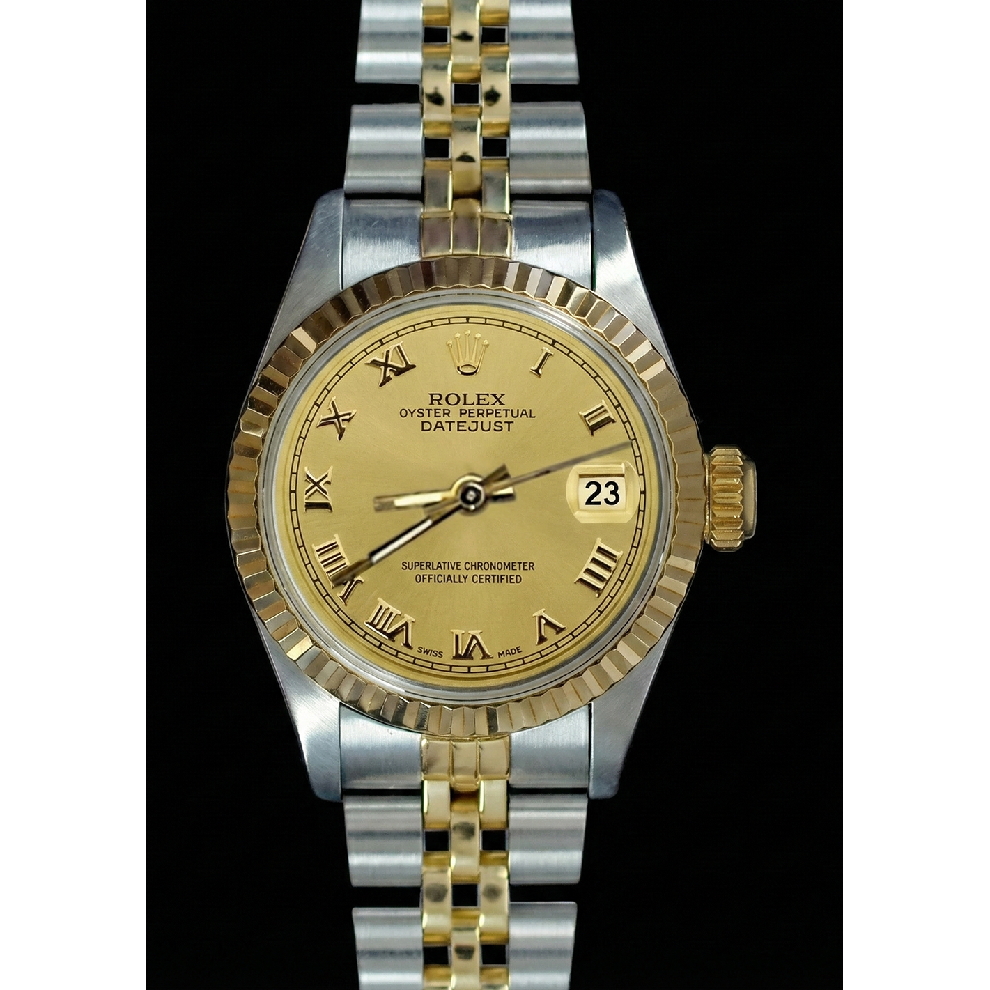 Datejust Rolex Lady Watch Ss & Gold Jubilee Champagne Roman Dial