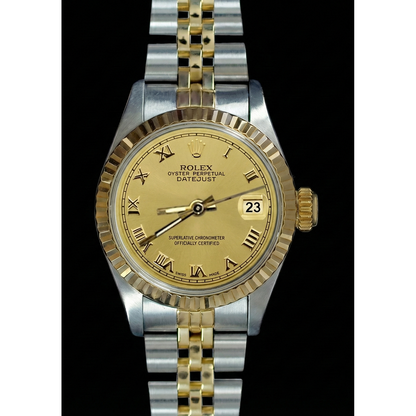 Datejust Rolex Lady Watch Ss & Gold Jubilee Champagne Roman Dial