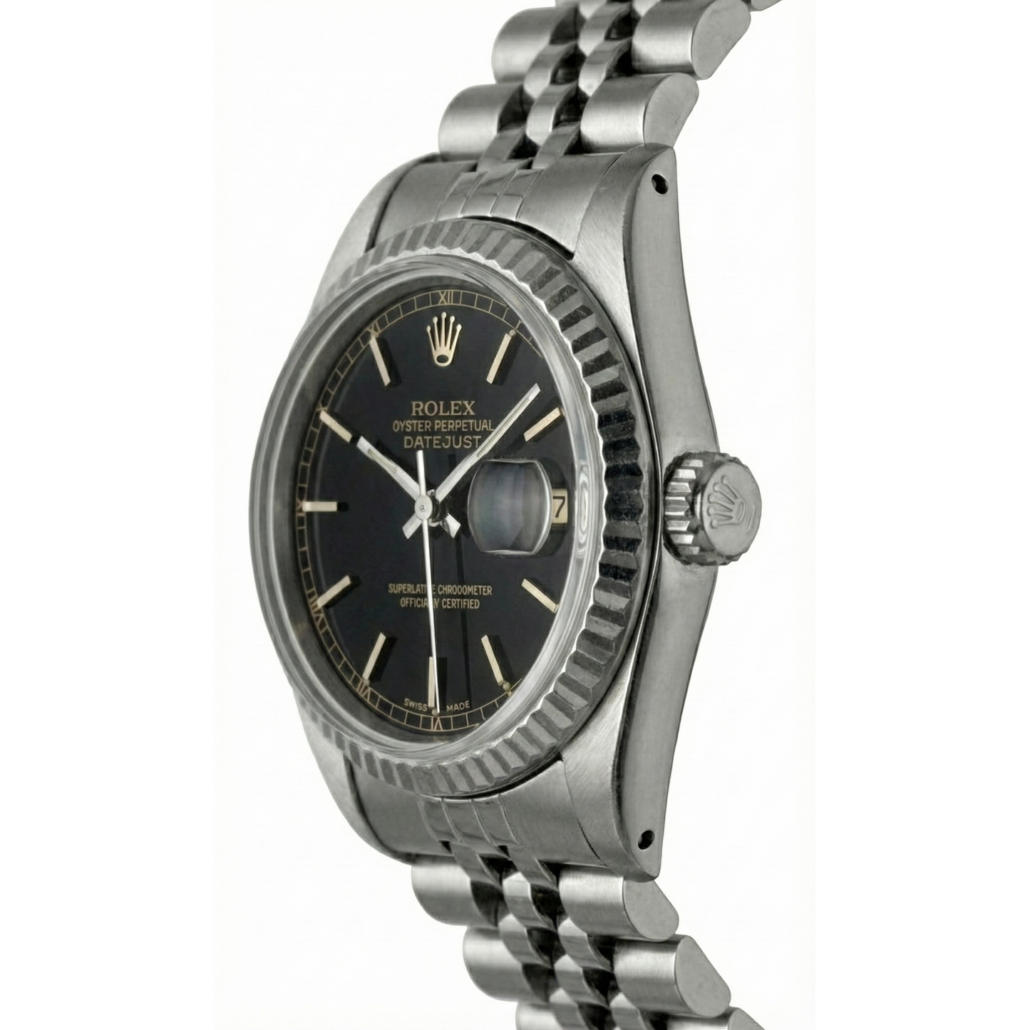 Datejust Stick Dial Fluted Bezel Watch Rolex Ss Jubilee