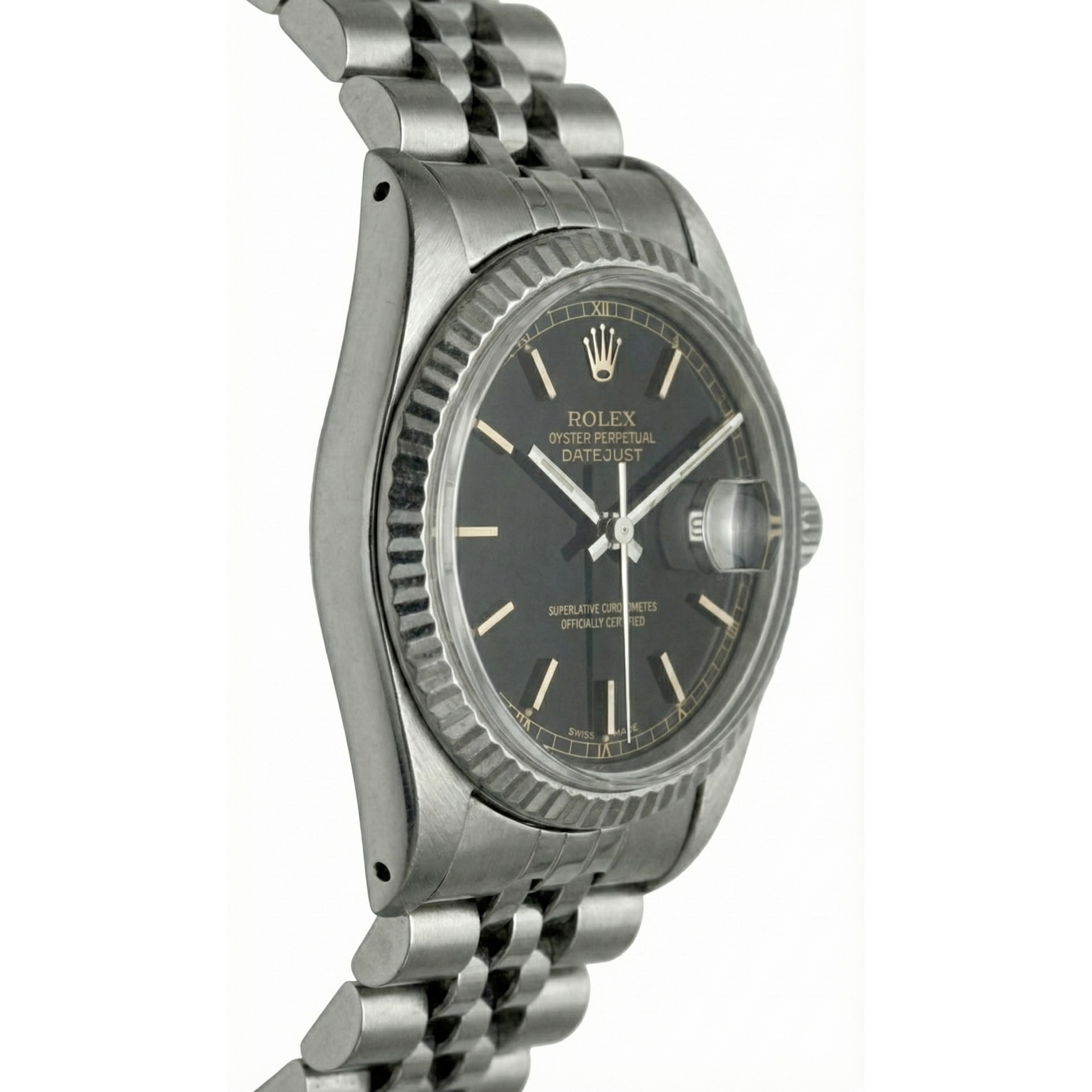 Datejust Stick Dial Fluted Bezel Watch Rolex Ss Jubilee