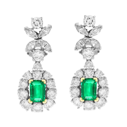 Designer Diamond Dangle Earrings Natural Green Emerald Fine Jewelry