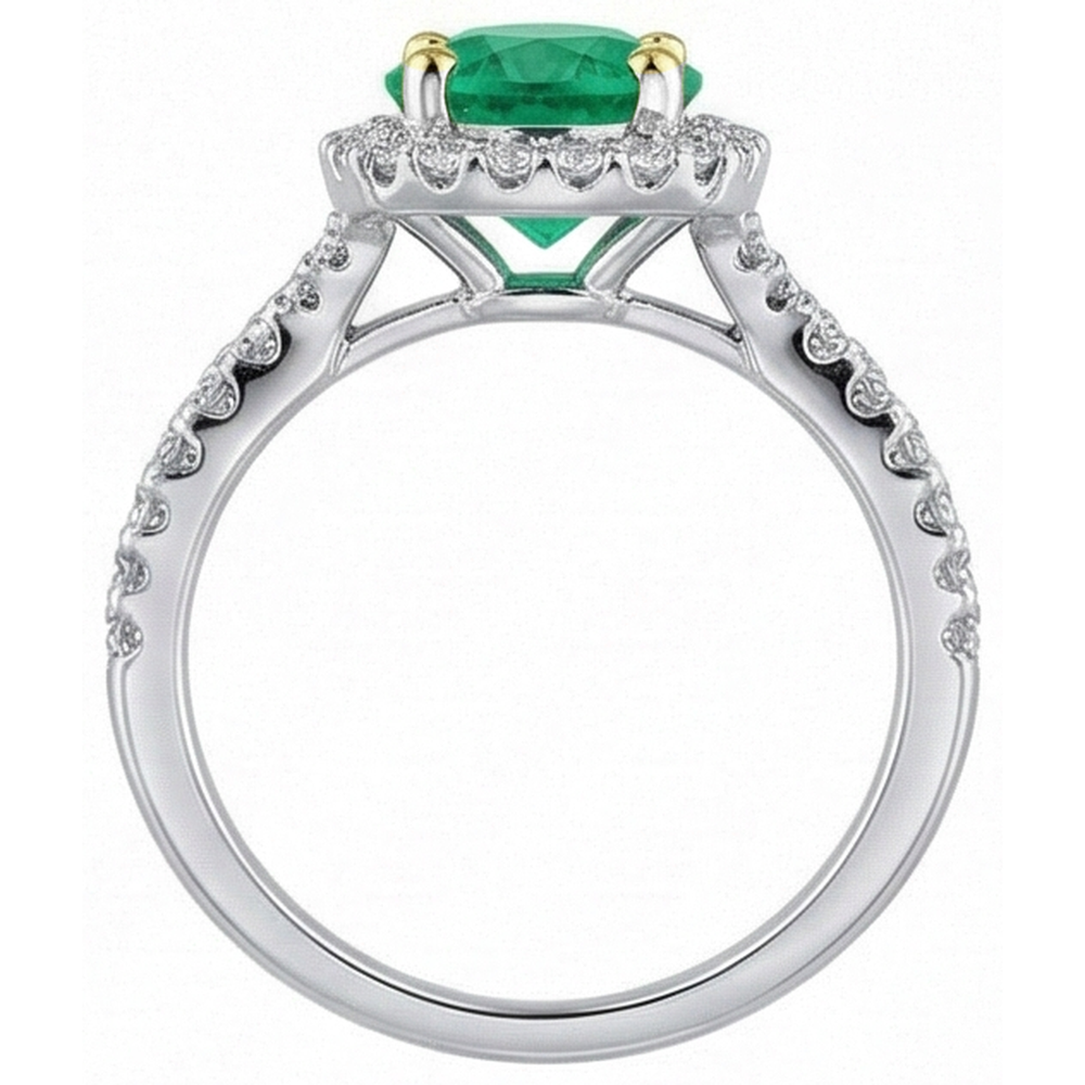 Natural Real ( Not Lab Grown ) Designer Halo Green Emerald GIA Ring