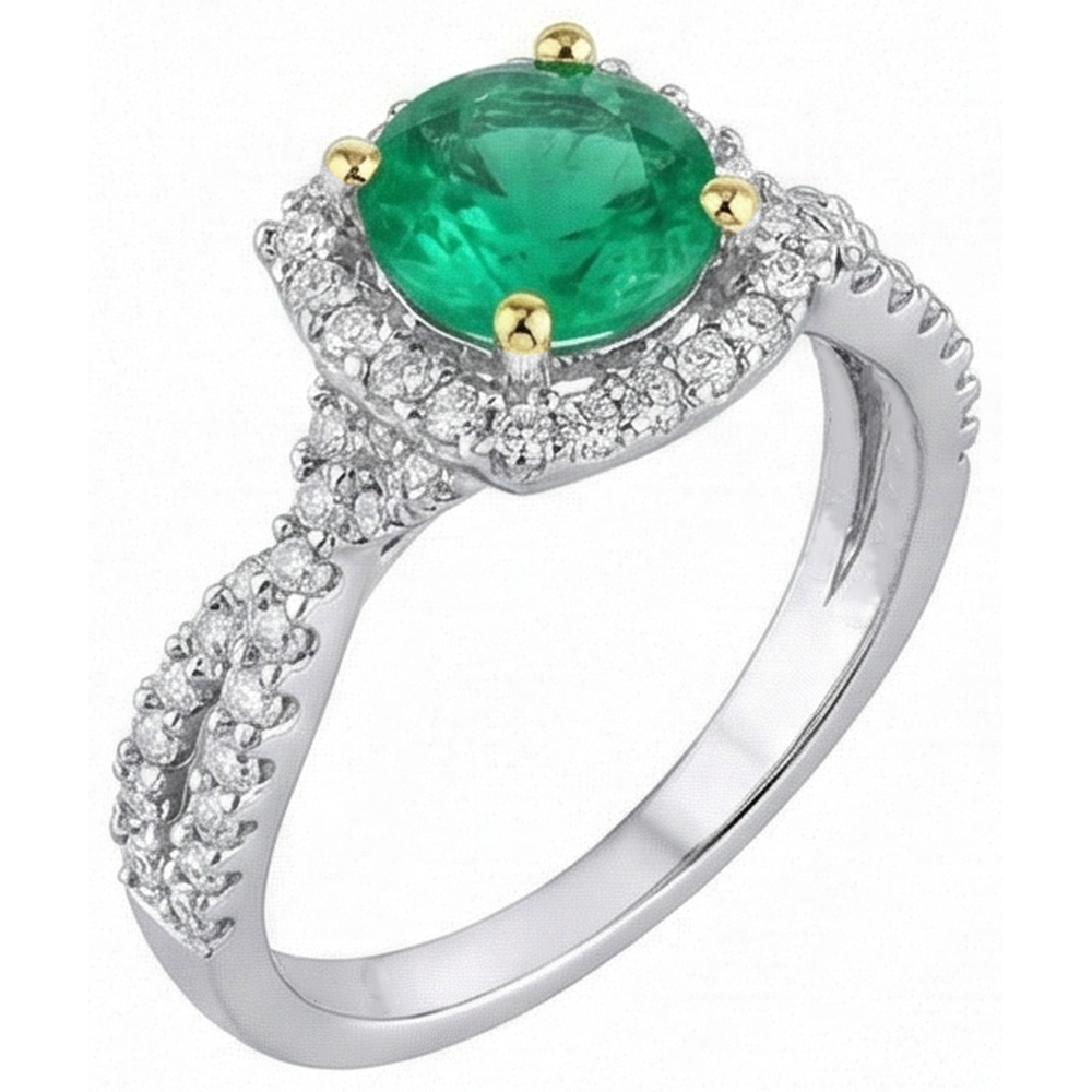 Natural Real ( Not Lab Grown ) Designer Halo Green Emerald GIA Ring