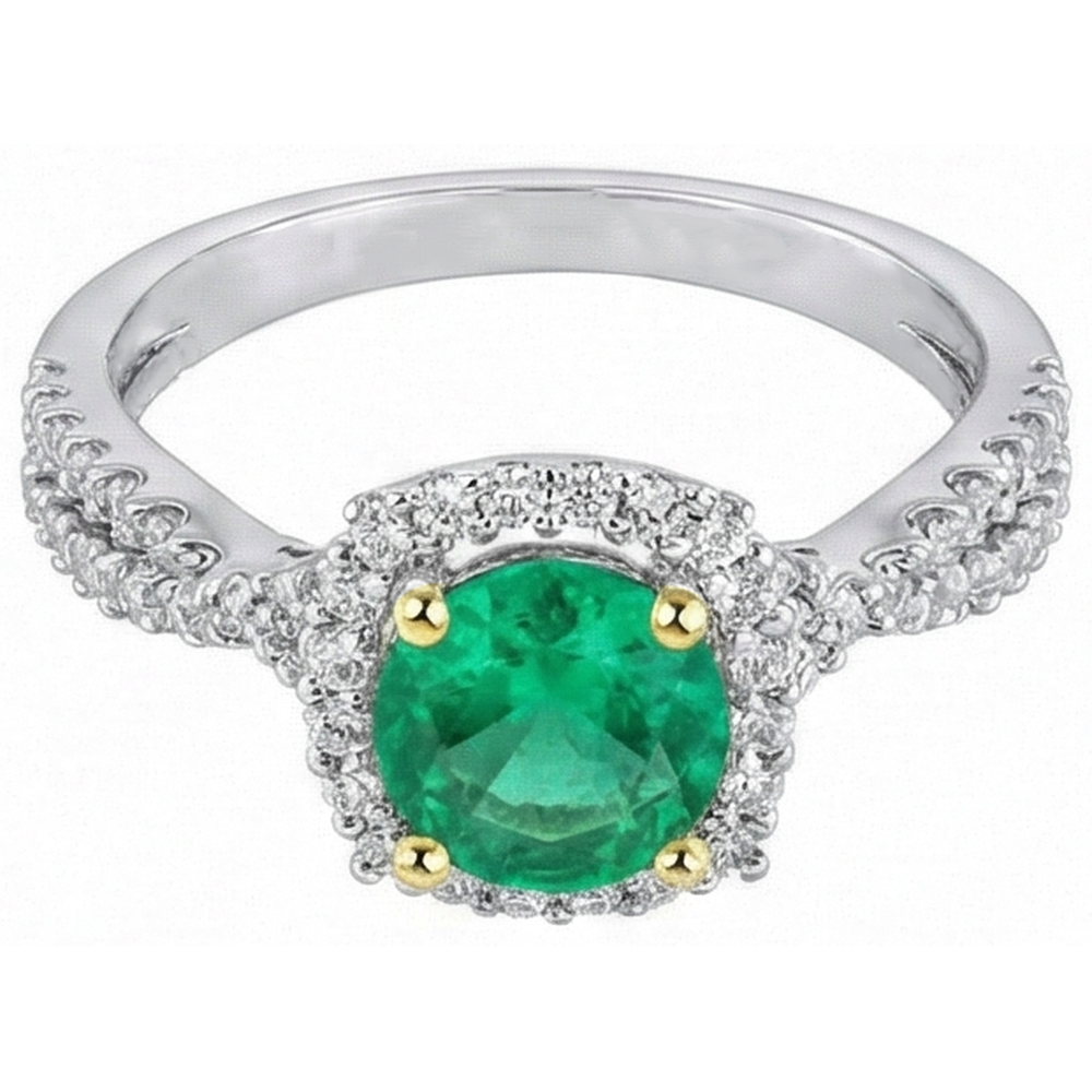 Natural Real ( Not Lab Grown ) Designer Halo Green Emerald GIA Ring