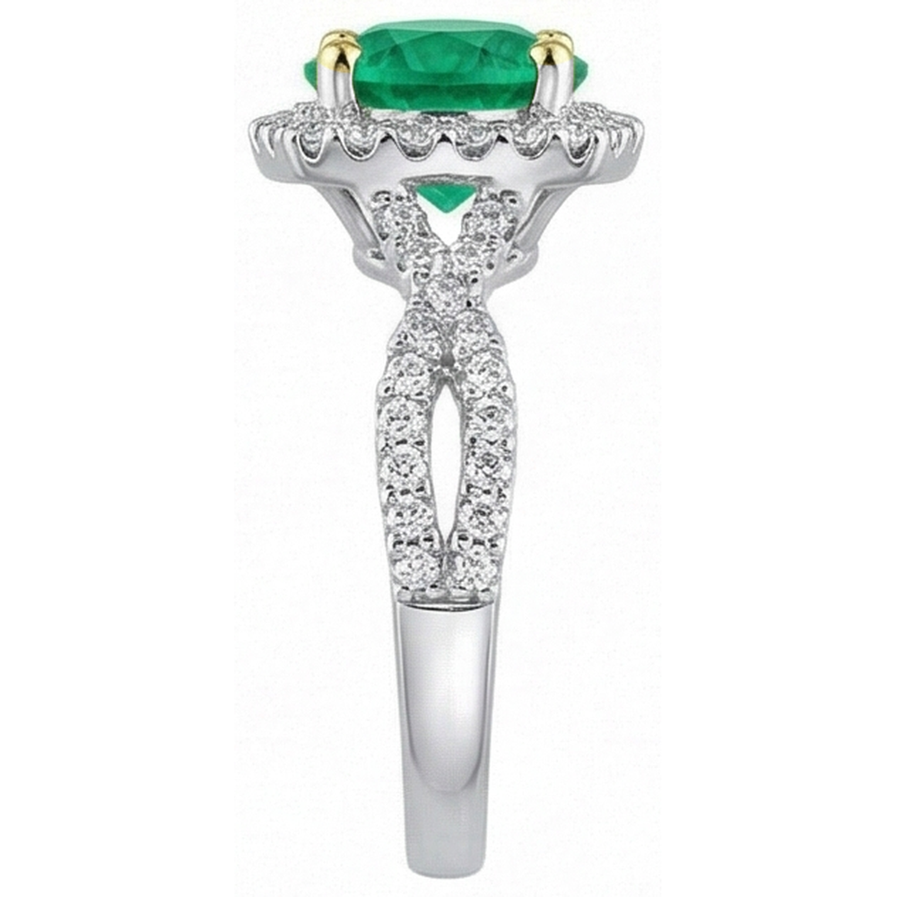 Natural Real ( Not Lab Grown ) Designer Halo Green Emerald GIA Ring