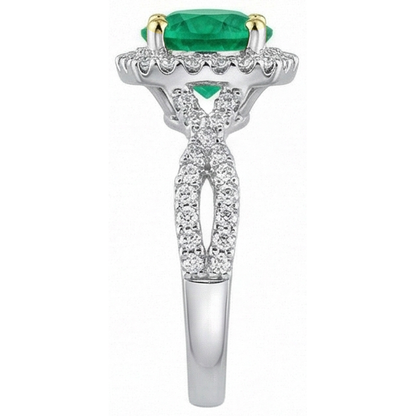 Natural Real ( Not Lab Grown ) Designer Halo Green Emerald GIA Ring