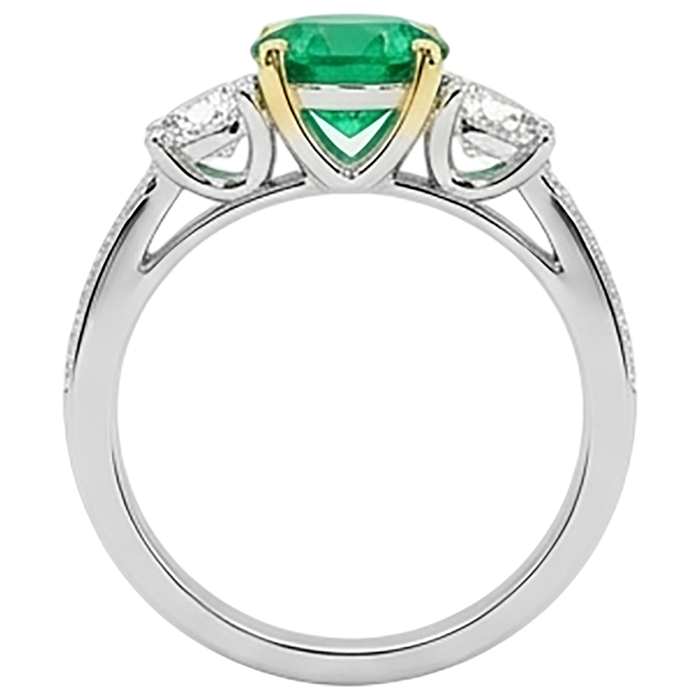 natural round emerald 2.50ct ring profile view