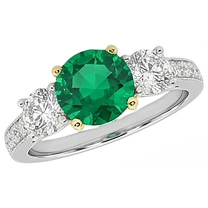 natural round emerald 2.50ct ring close up detail