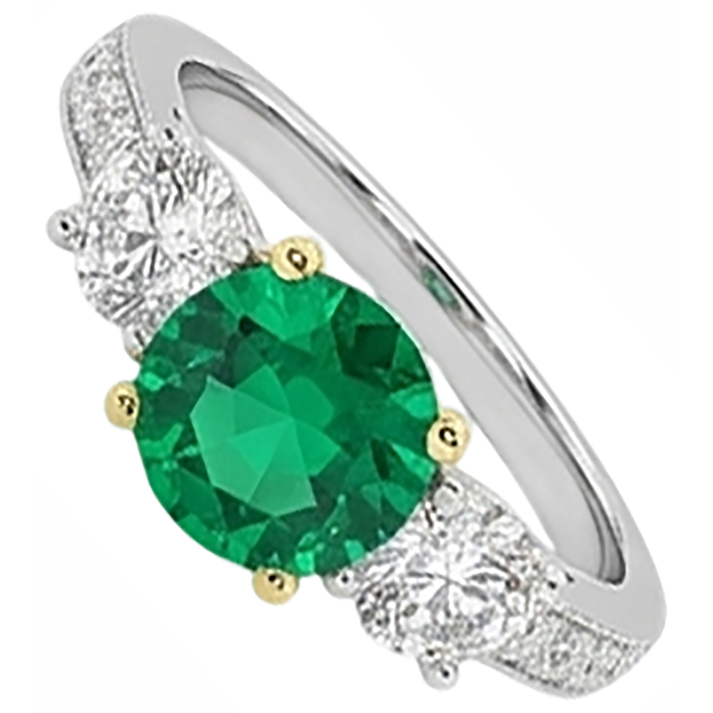 natural round emerald 2.50ct ring top view