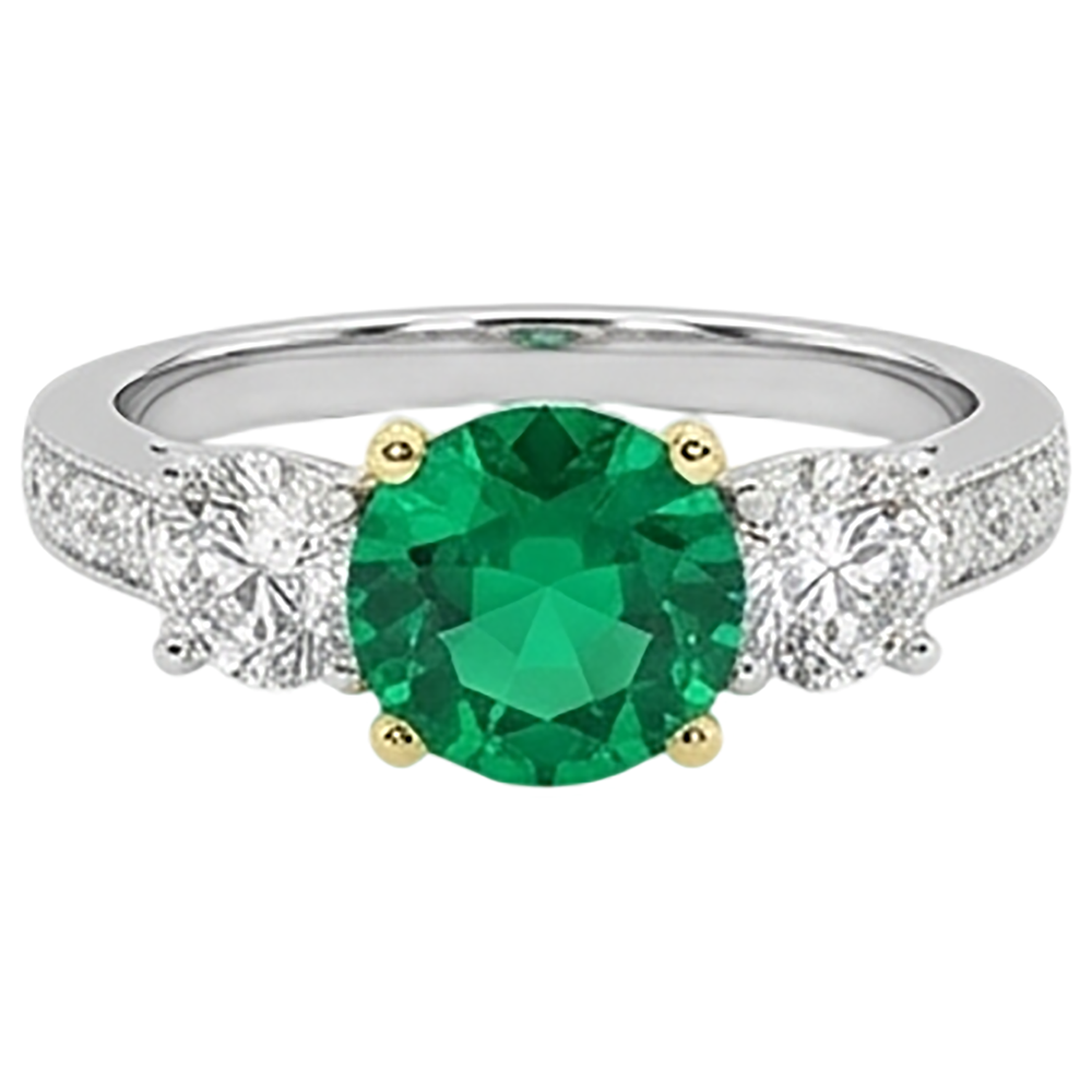 natural round emerald 2.50ct ring side angle