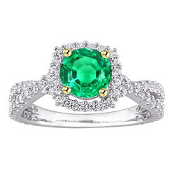 Natural Real ( Not Lab Grown ) Designer Halo Green Emerald GIA Ring