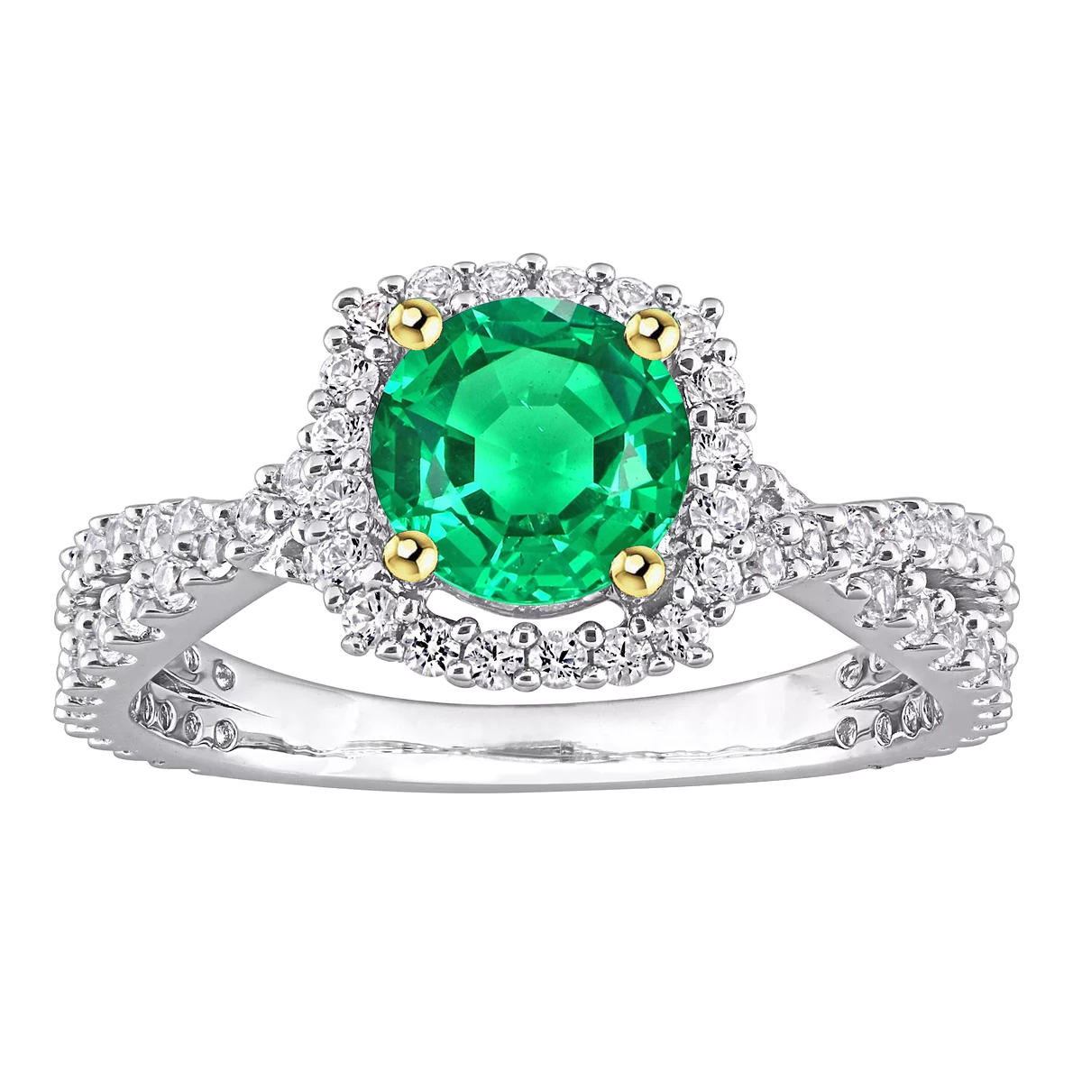 Designer Halo Green Emerald Ring