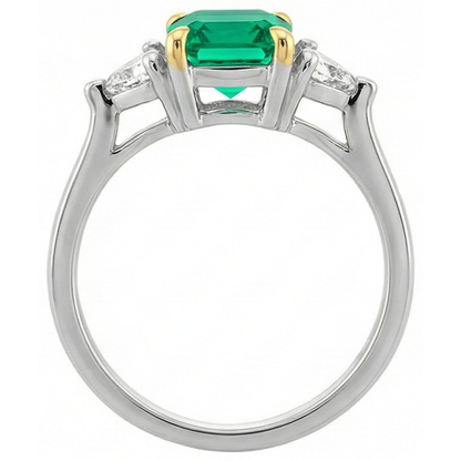 Natural Real ( Not Lab Grown ) Diamond Green Emerald GIA Trilogy Ring Two Tone Gold