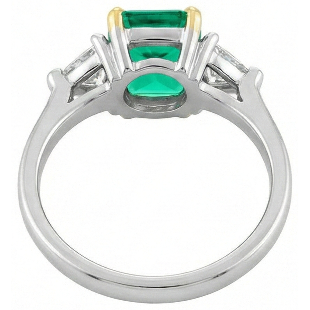 Natural Real ( Not Lab Grown ) Diamond Green Emerald GIA Trilogy Ring Two Tone Gold