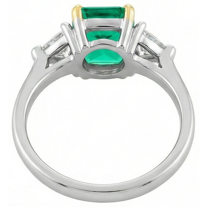 Natural Real ( Not Lab Grown ) Diamond Green Emerald GIA Trilogy Ring Two Tone Gold