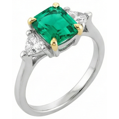 Natural Real ( Not Lab Grown ) Diamond Green Emerald GIA Trilogy Ring Two Tone Gold