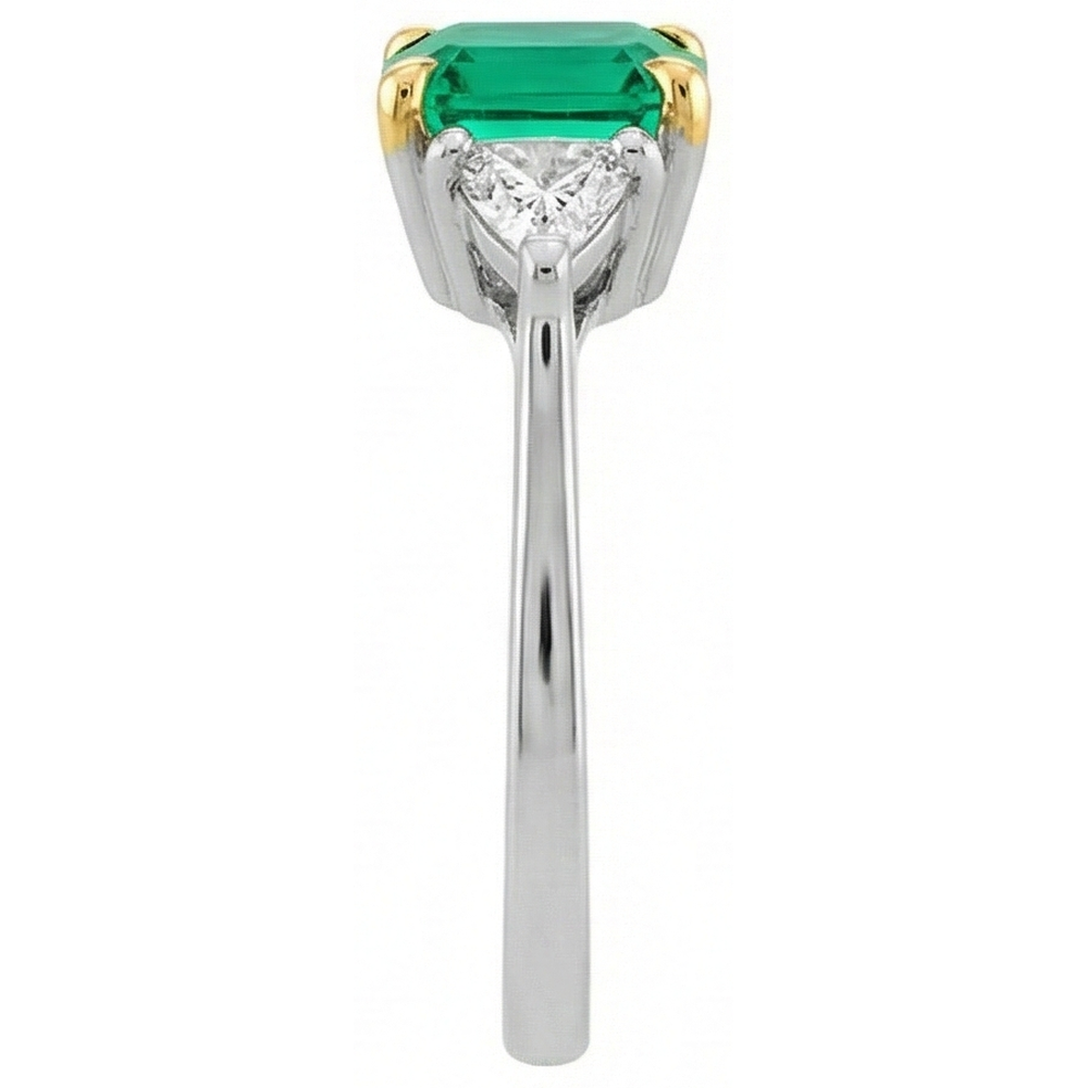 Natural Real ( Not Lab Grown ) Diamond Green Emerald GIA Trilogy Ring Two Tone Gold