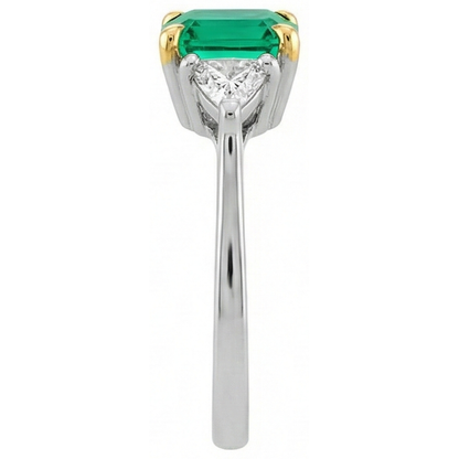 Natural Real ( Not Lab Grown ) Diamond Green Emerald GIA Trilogy Ring Two Tone Gold