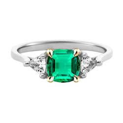 Natural Real ( Not Lab Grown ) Diamond Green Emerald GIA Trilogy Ring Two Tone Gold