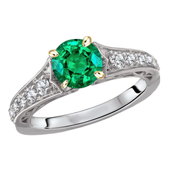 Natural Real ( Not Lab Grown ) Diamond & Green Emerald GIA Ring Two Tone Gold 14K Jewelry