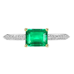 Natural Emerald Ring 2ct - Two Tone 14K Gold