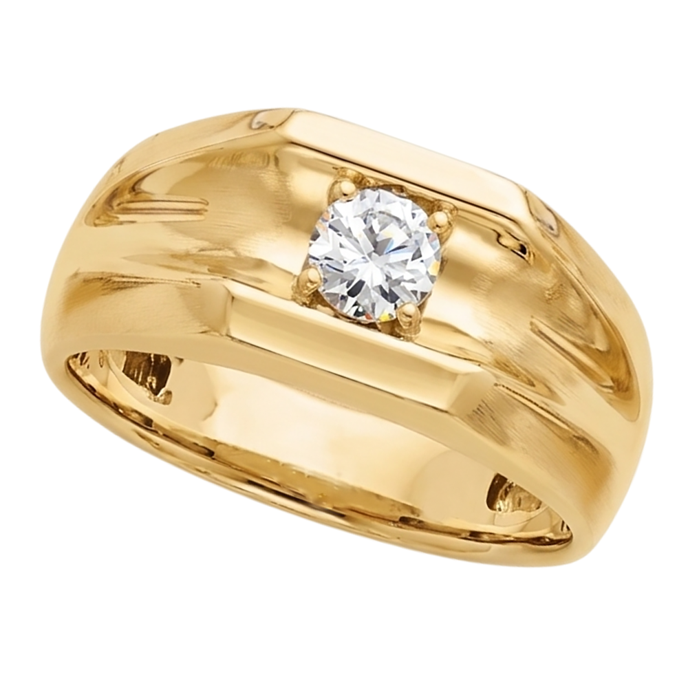 Diamond Solitaire Engagement Men's Ring 0.50 Carats Yellow Gold 10K
