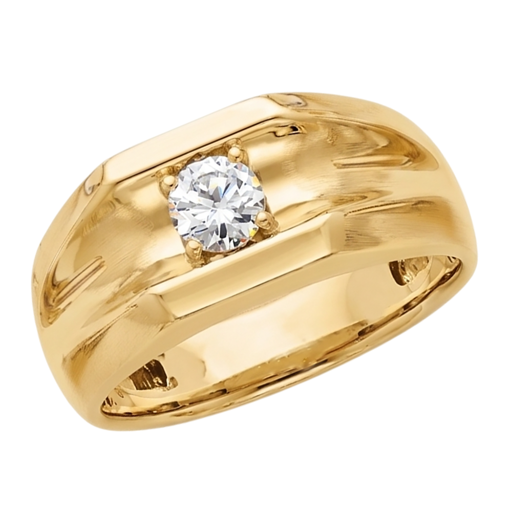 Diamond Solitaire Engagement Men's Ring 0.50 Carats Yellow Gold 10K