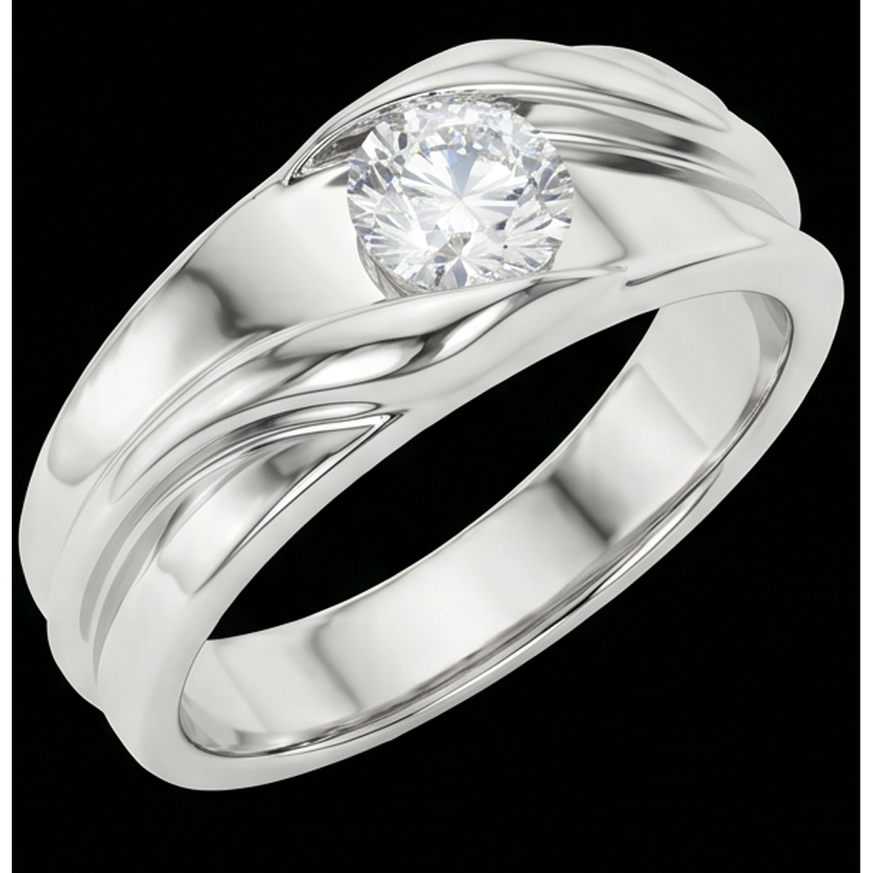 Diamond Solitaire Mens Wedding Band Round Cut