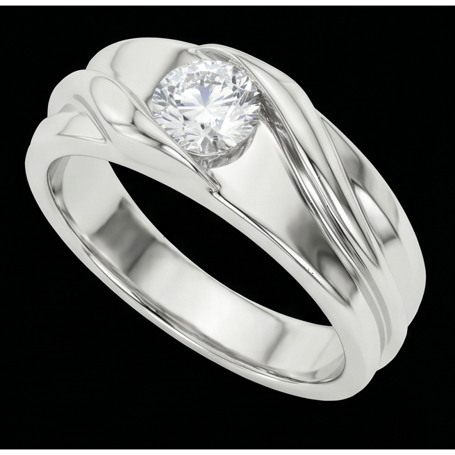 Diamond Solitaire Mens Wedding Band Round Cut
